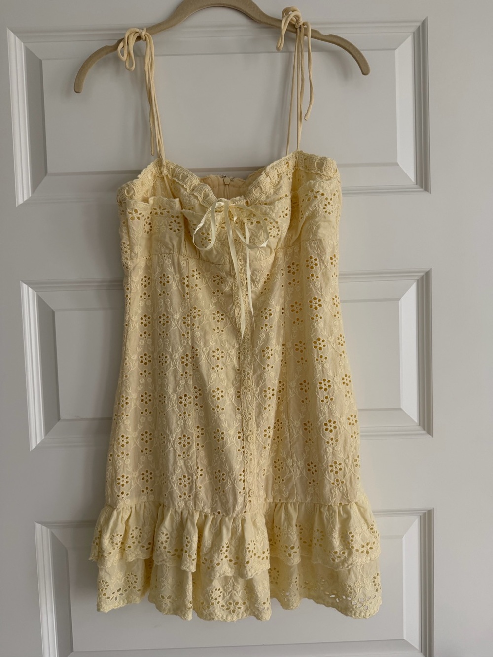Astr Yellow Eyelet Tie-Front Ruffle Sundress